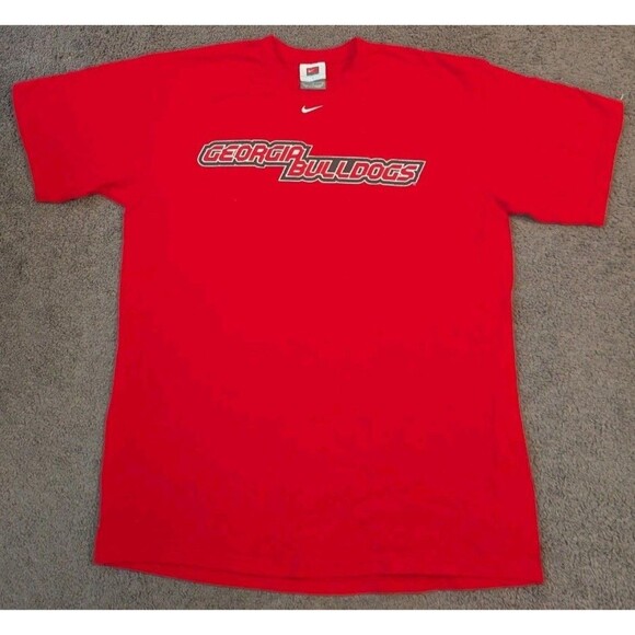 Vintage Y2K Nike University of Georgia Bulldogs Textured Red T-Shirt Men's L - Picture 2 of 7